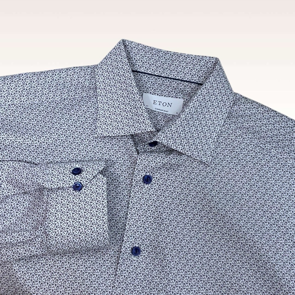 Eton‎ Contemporary Dress Shirt Mens Large 41 16 Long Sleeve Cotton Ditsy Floral
